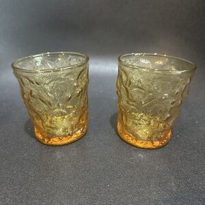 Vintage Anchor Hocking Milano Honey Gold 8 oz. Rocks Tumblers Crinkle Textured